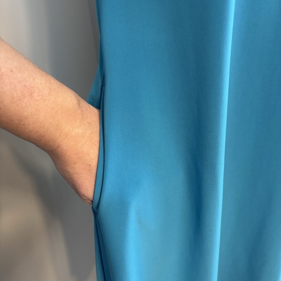Sympli Womens Trapeze Dress Sz 4 Aqua Blue Pockets Lagenlook Flowy Stretch Artsy - Picture 4 of 11
